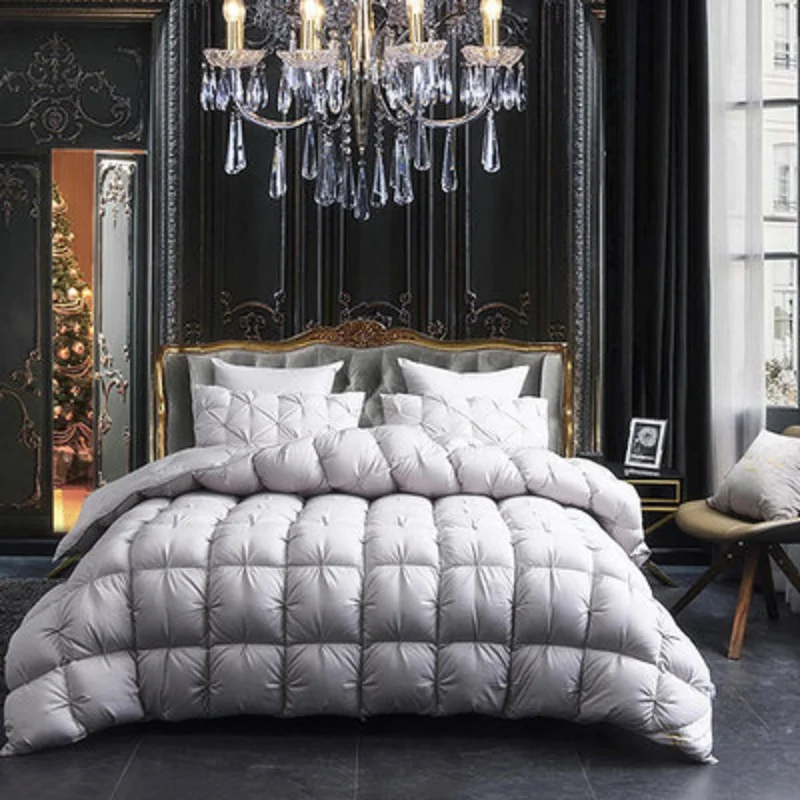 3D Luxe Gewatteerde 100% Hoge Rang Ganzendons Dekbed Quilt Koning Koningin Full Size Trooster Winter Dikke Deken Effen Kleur
