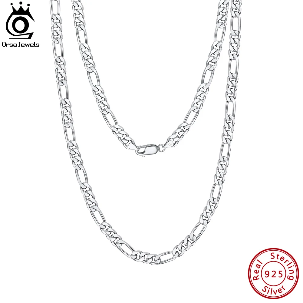 ORSA JEWELS Italian Handmade 5mm Diamond-Cut Figaro Chain Necklace for Men Woman 925 Sterling Silver Neck Chains Jewelry SC34