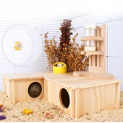 Y5GB Hamster Wooden House Natural Material Small Animal Hideout Cage Hut Chew Toy for Guinea Pig Rat Mouse Gerbil Hedgehog