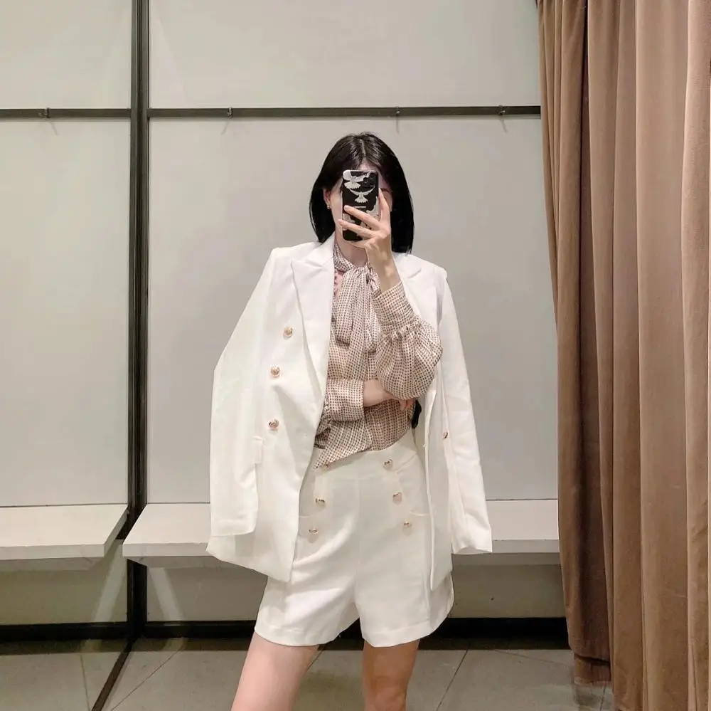 XNWMNZ-Blazer Croisé Blanc pour Femme, Veste de Costume Formel avec Ourlet Arrière, 2020