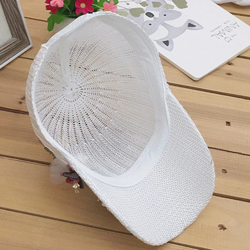 Elegant Women\'s Baseball Cap Hot Diamond Flower Girls Snapback Hats Woman Female Cap Mesh Summer Sun Hat