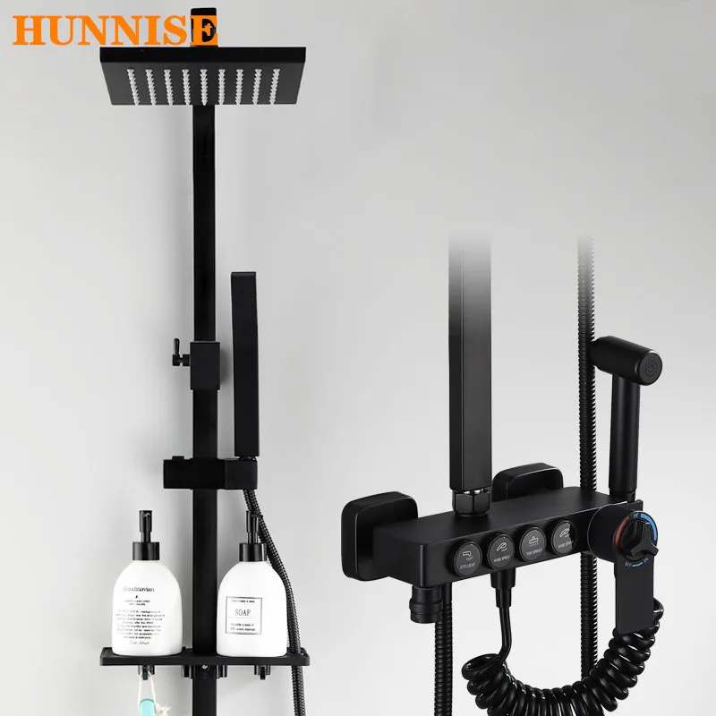 Bathroom Faucet Black Bronze Bathroom Shower System Thermostatic Shower Set Rainfall Shower Head Black Bronze Shower Set