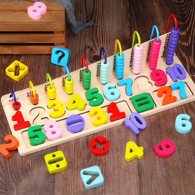 Montessori Kids Early Education Wooden Props Abacus Counting Calculating Beads Math Toys Teaching Learn Educational Toys