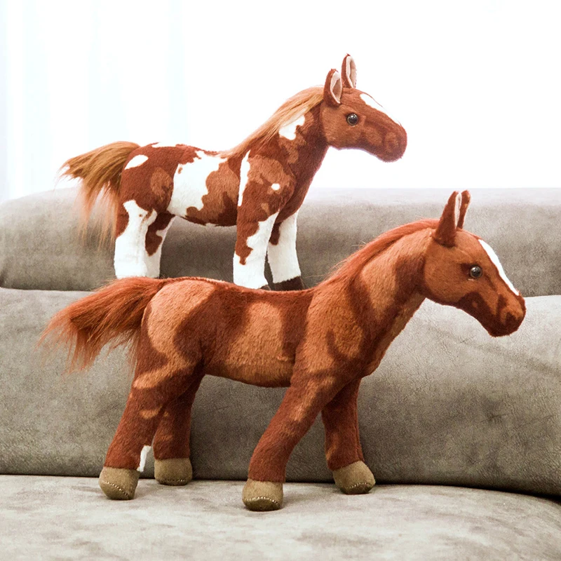 Juguetes de peluche de caballo de simulación, muñeco de Animal de peluche suave y realista, juguete de caballo de pie, regalo de cumpleaños para niños, decoración del hogar