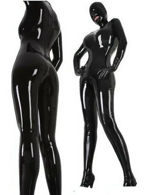 

100% Latex Rubber Bodysuit Hooded Handmade Black Tights 0.4MM S~XXL