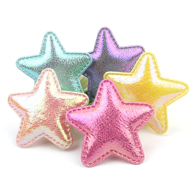 30Pcs 5cm Magic Color PU Leather Star Padded Appliques For Handmade Headwear Hair Clip Crafts Decor Accessories