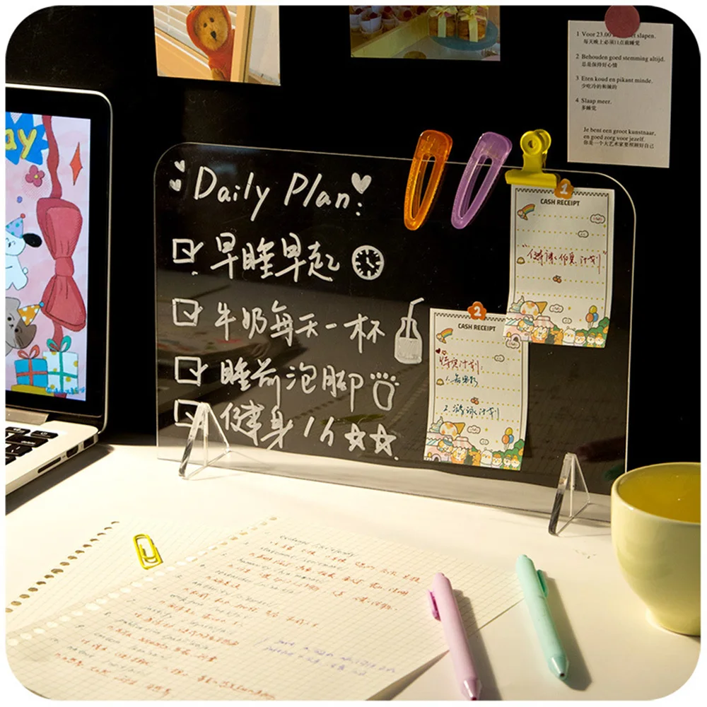 Acrylic Erasable Transparent Message Board Message Clipboard Memo 2 In 1 Phone Holder Writing Board Office School Stationery