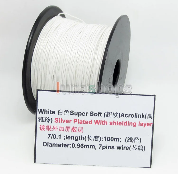 シルバーメッキacrolinkケーブル,シールド層,信号線,DIY,白,100m, 32awg,0.96mm, 7/0 mm2, 0.96mm,ln004493