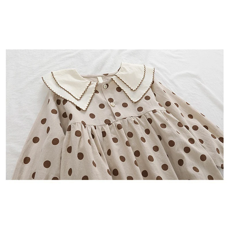 Le ragazze autunnali vestono colletto per bambole alla moda 2021 nuovi vestiti per bambini abito da principessa a pois a maniche lunghe per ragazze