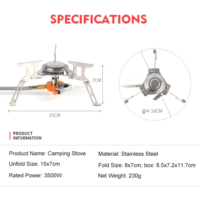 Desert&Fox Backpacking Gas Stove Portable Folding Gas Burner Foldable Camping Cooker Stove with Box for Hiking,Rated Power 3500W