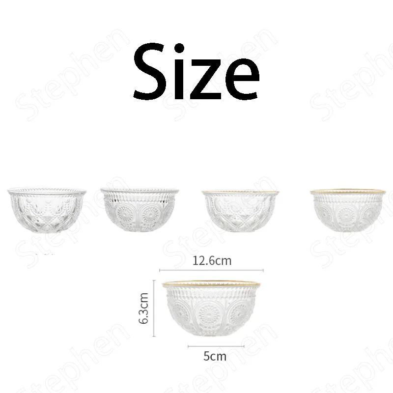 Golden Stroke Relief Craft Salad Bowl European Vintage Transparent Prismatic Glass Fruit Bowls Dessert Cereal Bowl Tableware