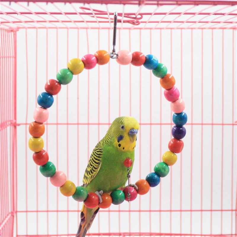 Bird Toy Parrot Swing Bead Toys Parrot Parakeet Cockatiel Cage Hanging Toy Colorful Pet Bird Swing Hammock Toys