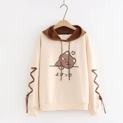 Harajuku Aesthetic Hoodies Women Kawaii Anime Clothes Cute Bear Ears Long Sleeve Pullover Teen Girl Korean Fashion Sweatshirts