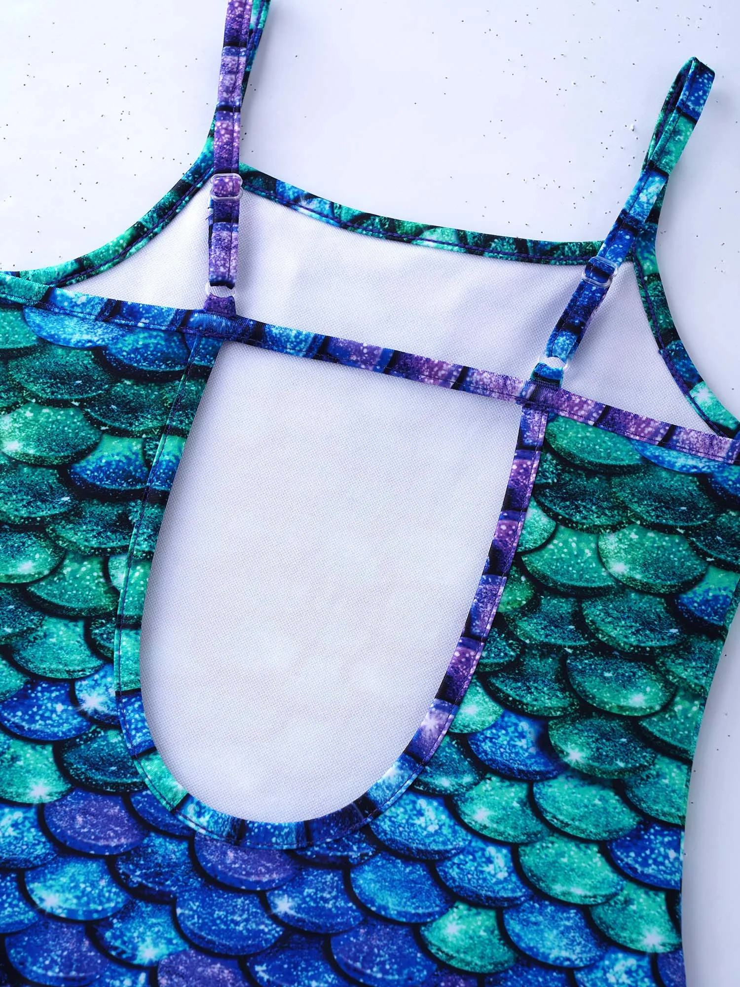 Little Girls Swimwear Bodysuit Adjustable Straps Fish Scales Mermaid Swimsuit Sleeveless Backless Bathing Suit Beachwear 4-16Yrs