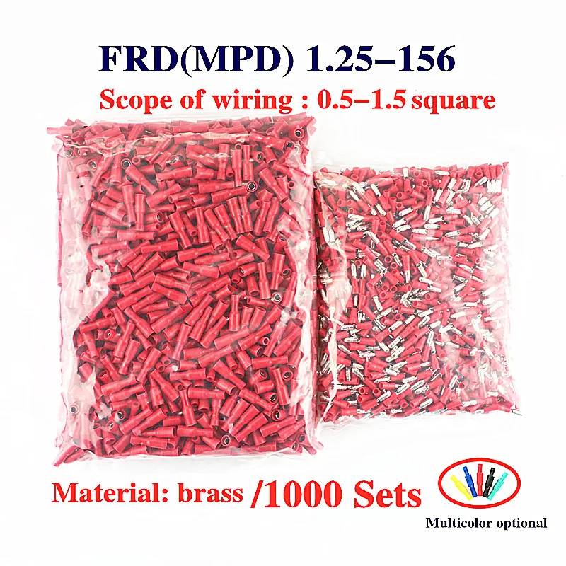 

1000sets Bullet Insulated Terminals Crimp Spade Male Female Wire Connector Electrical Cord Pin End Butt Set Kit FRD MPD 1.25-156