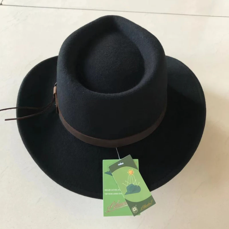 

LIHUA Brand Mens Wool Felt Western Outback Cowboy Hat, Women Cool Fedora Outdoor Short Brim Hat With Black Color