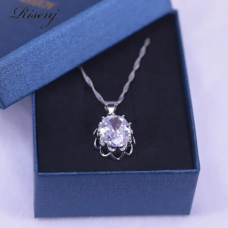 Promotion Many Colors Silver 925 Costume Jewelry Geometric Pendant Necklaces Earrings Ring Jewelry Sets For Women Lovers Gift