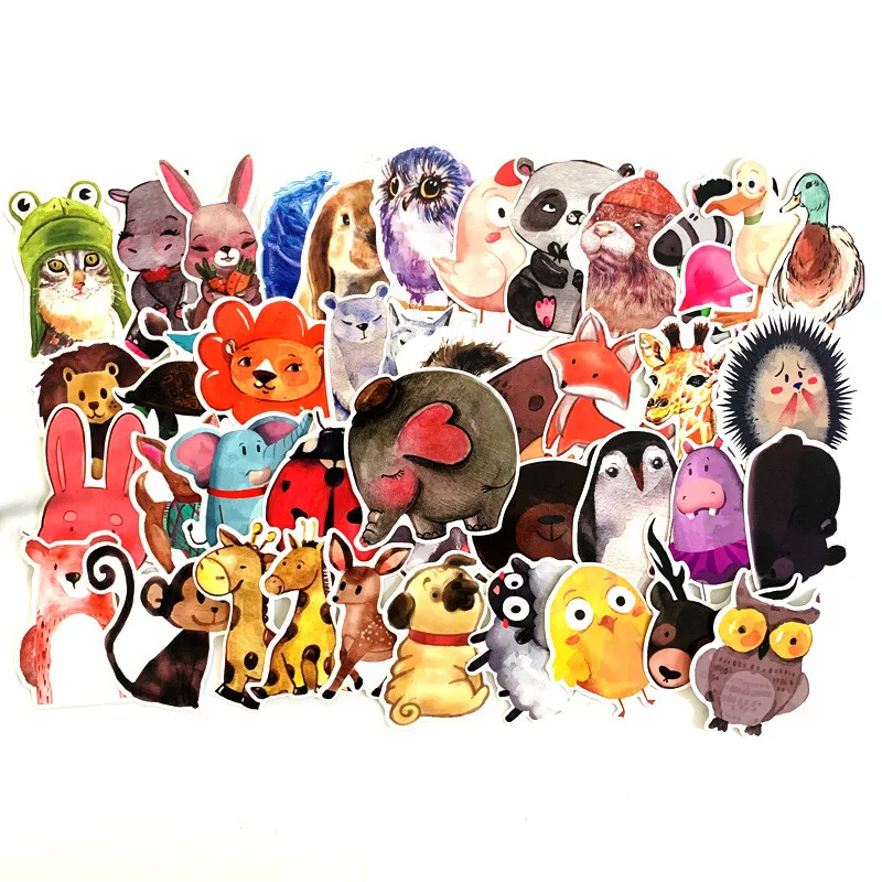 10/30/50Pcs Cute Watercolor Animal Stickers Waterproof Decal Laptop Motorcycle Luggage Snowboard Fridge Phone Car Sticker