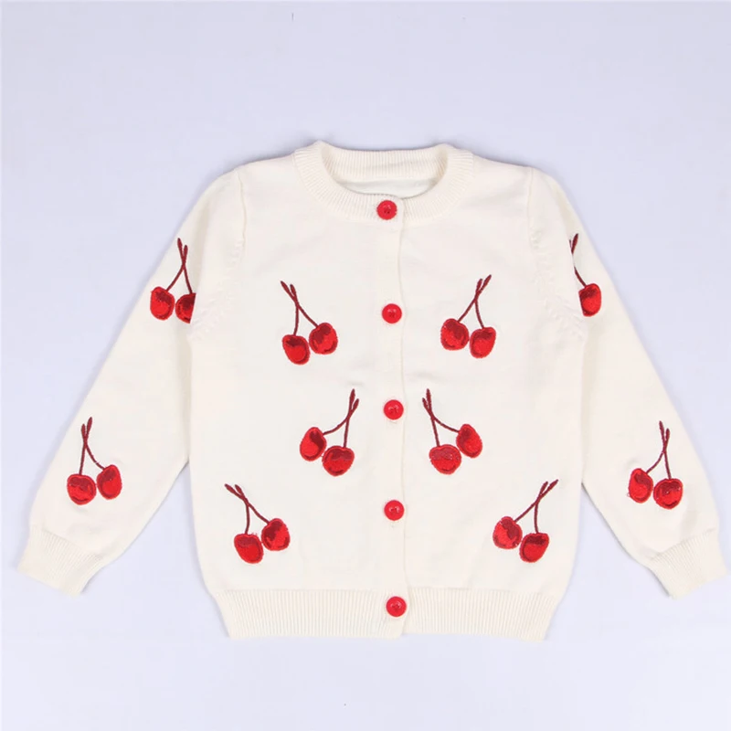 1-6Yrs Baby Boys Girls Cherry Embroidery Cardigan Coat Children Clothing Boys Girls Long Sleeve Knitted Kids Cardigan Coat