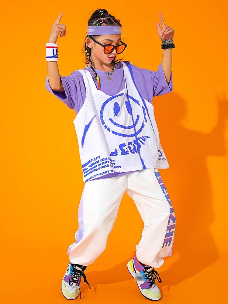 Kinderen Street Dance Kostuum Losse T Shirts Wit Hip Hop Broek Voor Meisjes Jazz Hip Hop Dansen Prestaties Kleding BL6464