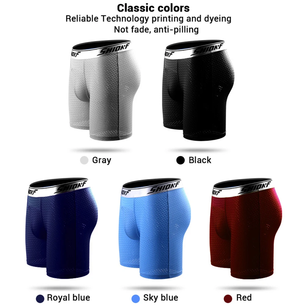 Shionf Long Boxer Men Cuecas Mesh Breathable Underwear Male Underpants Man Boxer Shorts Homme Ice Silk Sportswear Men Size 7XL