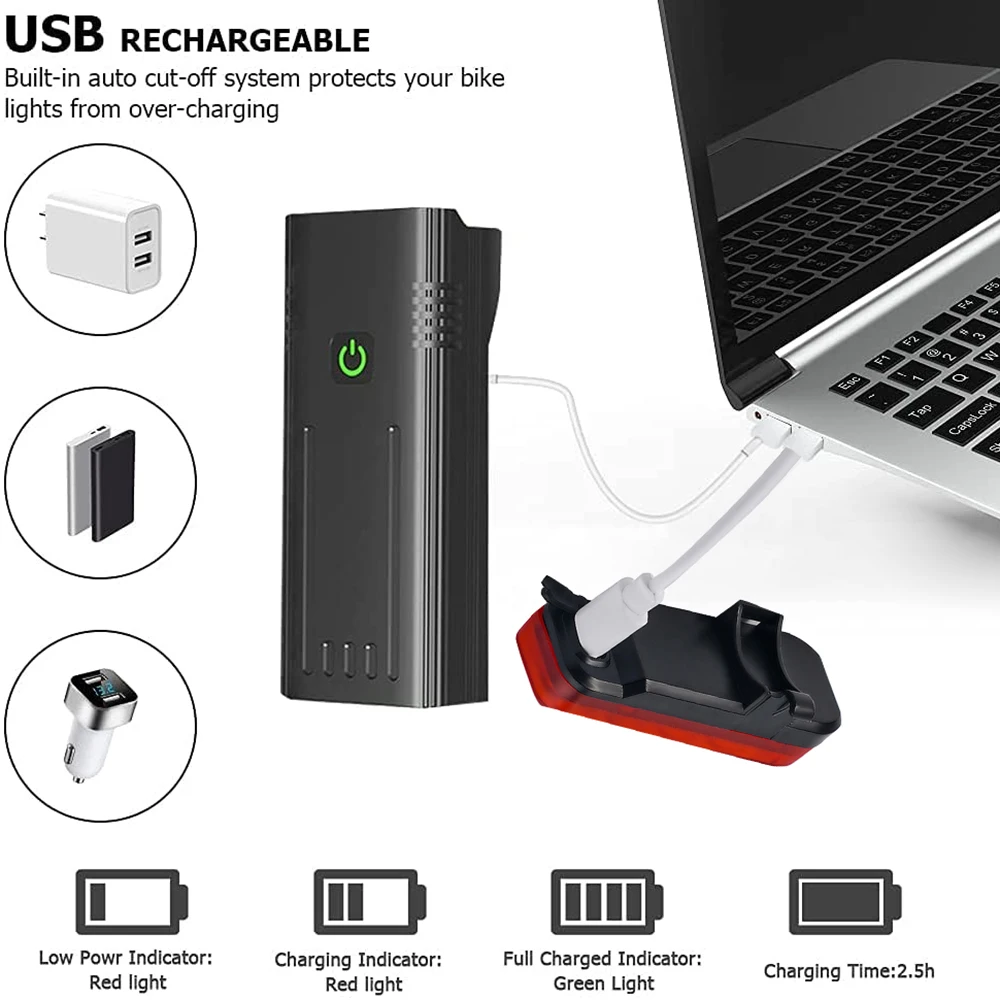 Lampu Sepeda Built-In 10000MAh USB Isi Ulang Lampu Belakang 10000LM 8T6 Lampu Depan Sepeda Senter Bersepeda MTB Lampu Depan