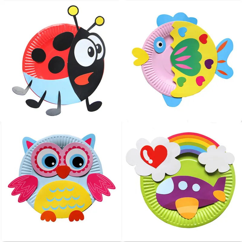 Animal Cartoon Paper Plate Drawing DIY Handmade Craft Toys Material Package Children Creative Puzzle Toys Colorful Paper Plate