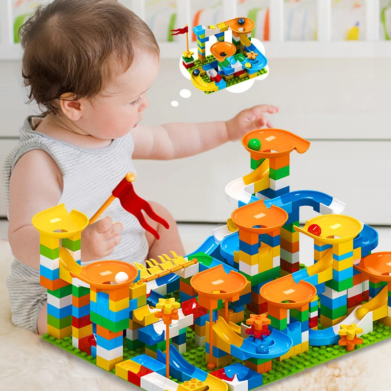 86-344PCS Marble Race Run Big Block Compatible Building Blocks Funnel Slide Blocks Big Bricks DIY Toys For Children Gift