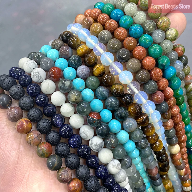 Natural Stone Beads Tiger Eye Amazonite Agates Quartz Lava Round Loose Beads Diy Bracelet Necklace for Jewelry Making 15