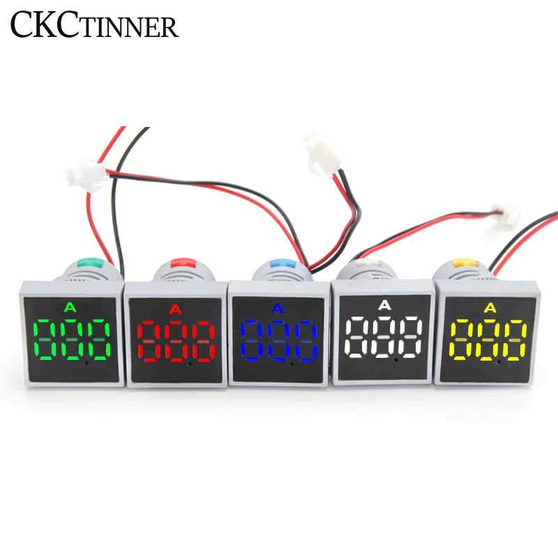 22MM 0-100A Digital Ammeter Current Meter Led Lamp Square Signal Light AC Frequency Meter Indicator Digital Display