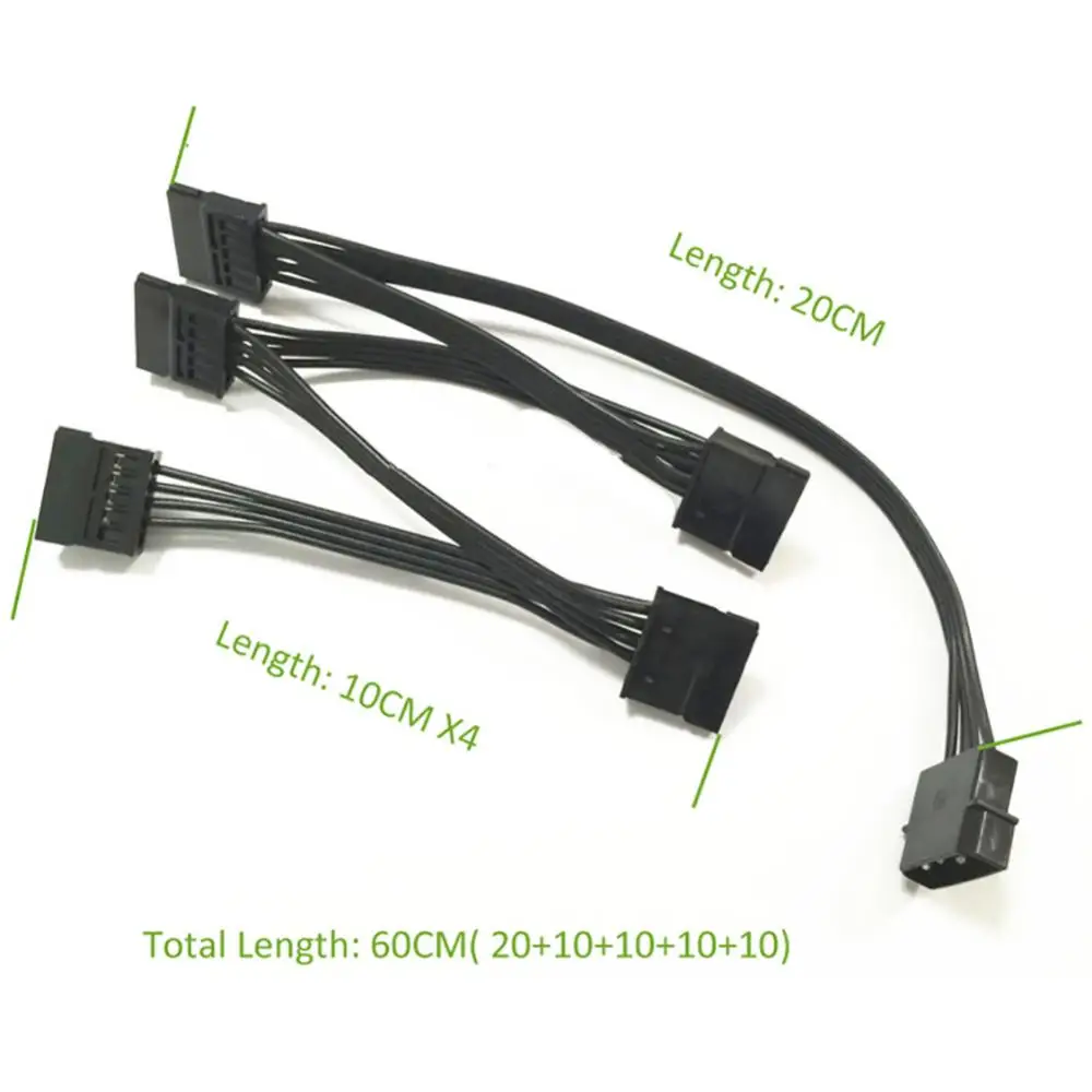 Lingable Molex 4pin IDE 1 to 5 SATA 15Pin Hard Drive Power Supply Splitter Cable for DIY PC Sever 18AWG 4-pin to 15-pin Power