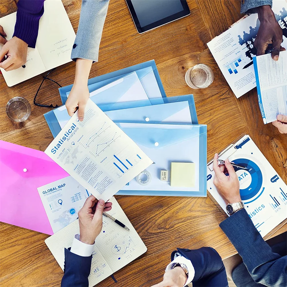 10pcs Poly Envelope File Folder Clear Plastic File Document Bags with Snap Button Closure A4 Pape Letter Size for School Office