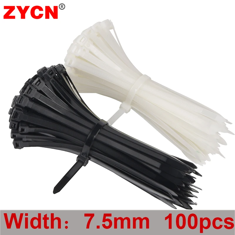 100 Stuks 8 Serie Breedte 7.5Mm 200 /250 /300 /350 Nylon Banden Kabel Plastic Draad Vast Vastbinden Wit/Zwart Zelfsluitende Sterke