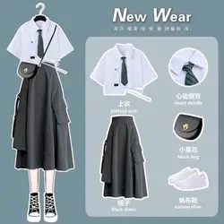 2024 Summer New Jk Uniform Sets Womens Korean Version Long Sleeve Shirt Student Preppy Style Two Piece Set Women Overalls Tops