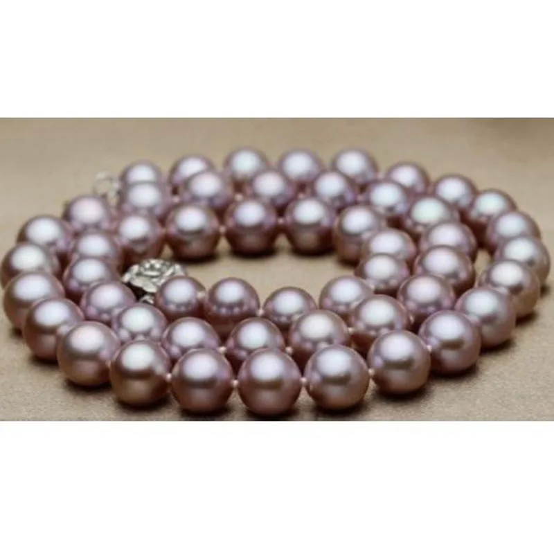 925silver HUGE 10-11MM PERFECT ROUND freshwater GENUINE LAVENDER PEARL NECKLACE 18