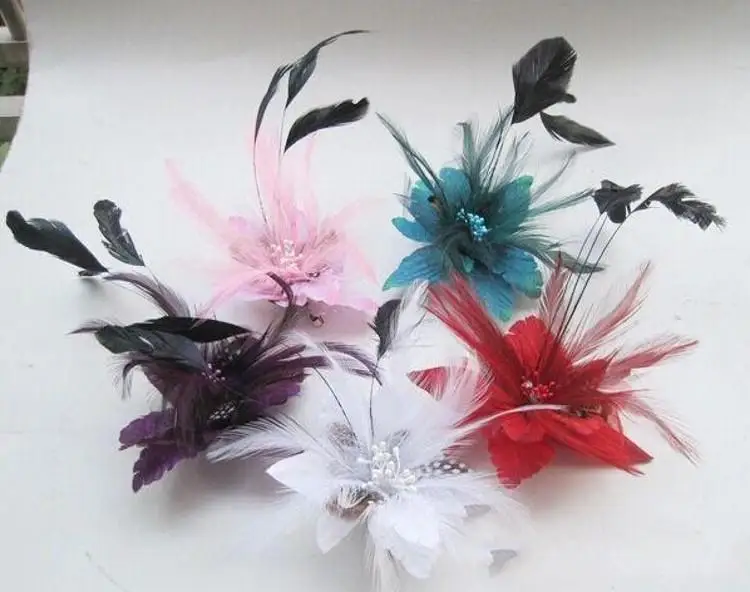 

Feather Corsage hairwear headpiece Hair Clips pin Fascinator brooch Flower Corsage Brooch 4 color Wedding Bridal hair accessorie