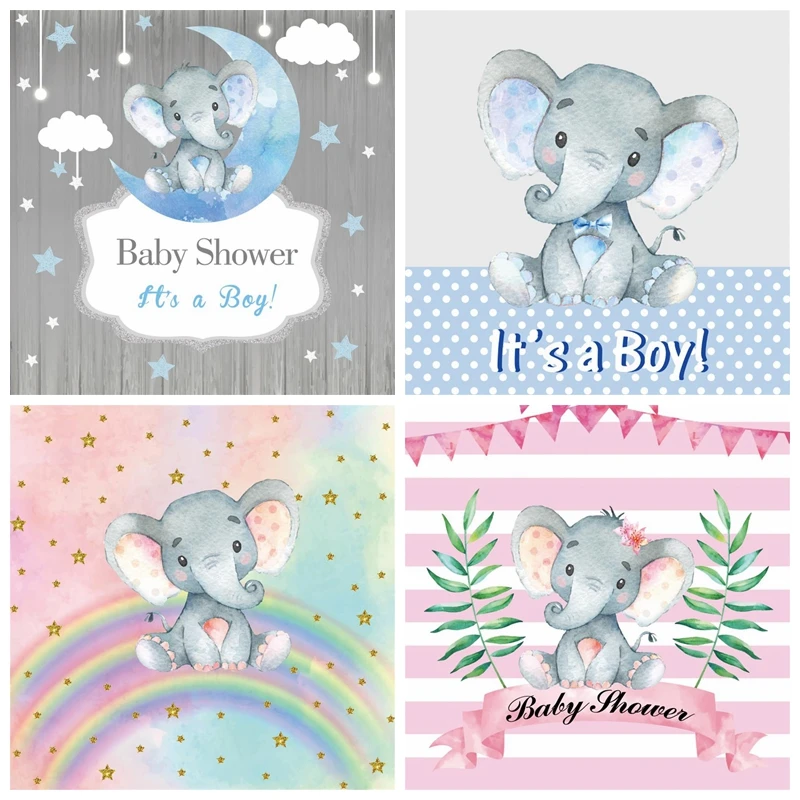 Elephant Baby Shower Backdrop Photography Moon Star Party Customized Banner Portrait Photo Background Photocall Photo Studio