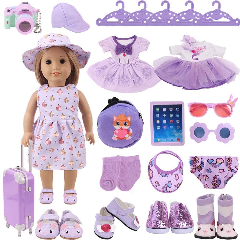 Doll Clothes Purple Unicorn Elements Set Kitty Shoes Fit 18Inch American &43cm Baby Reborn Doll Accessories,Russia Kid Play Toys