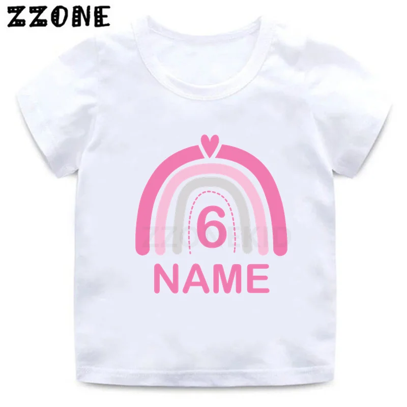 Rainbow 1 2 3 4 5 6 7 8 9 Years Girls Birthday T-shirts Customize Name Kids Clothes Baby Tops Children T shirt Present,HKP2612