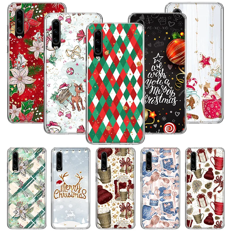 Merry Christmas Gifts Silicone Phone Case For Huawei P50 P40 P30 Pro P20 P10 Lite Mate 40 30 Lite 20 10 Pro Cover Coque Funda