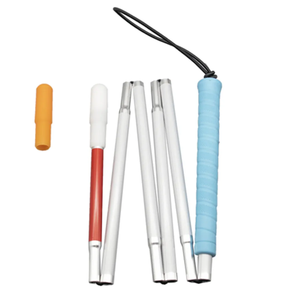 120cm-155cm White Cane, Aluminum Folding Cane for The Blind,Folds Down 6 Sections,Blue Handle, with 2 Tips 6PEA-BLU