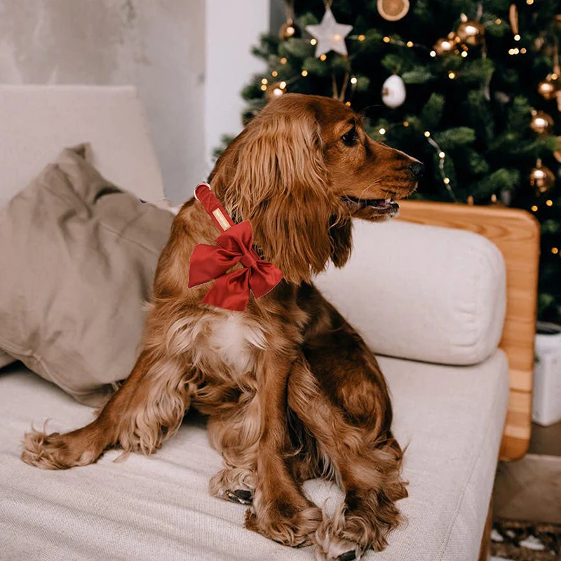 Unique style paws Red Silk Dog Collar Puppy Collar with Bowtie Adjustable Dog Collar Pet Gift for Small Medium Large