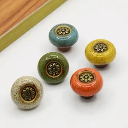 4Pcs Ceramic Wardrobe Door Handles Cabinet Wine Door Drawer Knobs Retro Leopard Pattern Round Handles Furniture Pulls