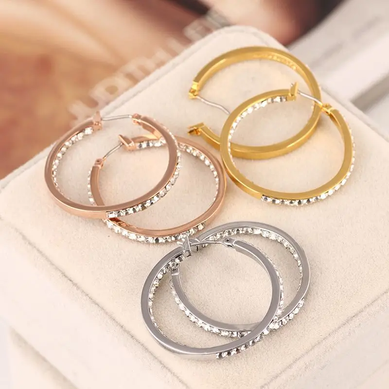 

2021 Trend High Quality Metal Hoop Earrings for Women Big Hoops Diamonds Luxury Brand Earrings Jewelry Gift Accessories Rose Gol