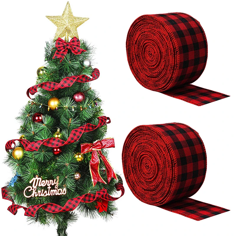 6m/roll Christmas Ribbon Red Plaid Linen Ribbons Xmas Tree Bow Decorations for Home Xmas Gift Wrapping Ribbon for crafts Noel