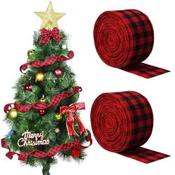 6m/roll Christmas Ribbon Red Plaid Linen Ribbons Xmas Tree Bow Decorations for Home Xmas Gift Wrapping Ribbon for crafts Noel