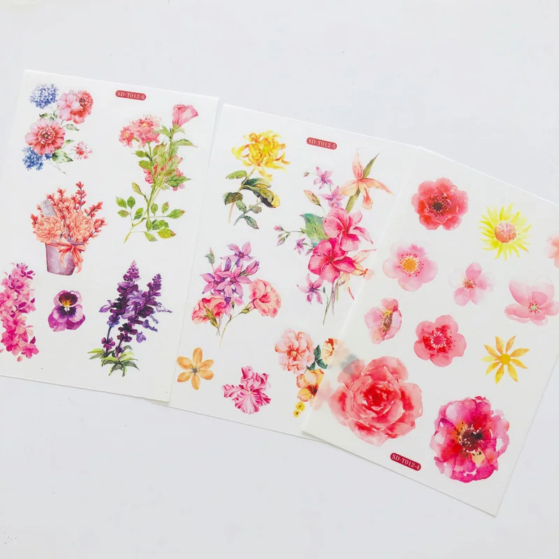 6 Sheets Gorgeous Flowers Peony Rose Washi Paper Sticker Decorative Adhesive Sticker