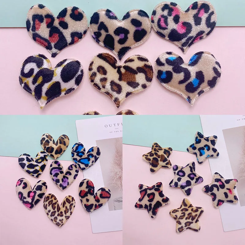 100pcs/lot Plush fluffy leopard hearts stars patches for clothes crafts phone hair accessories wholesale