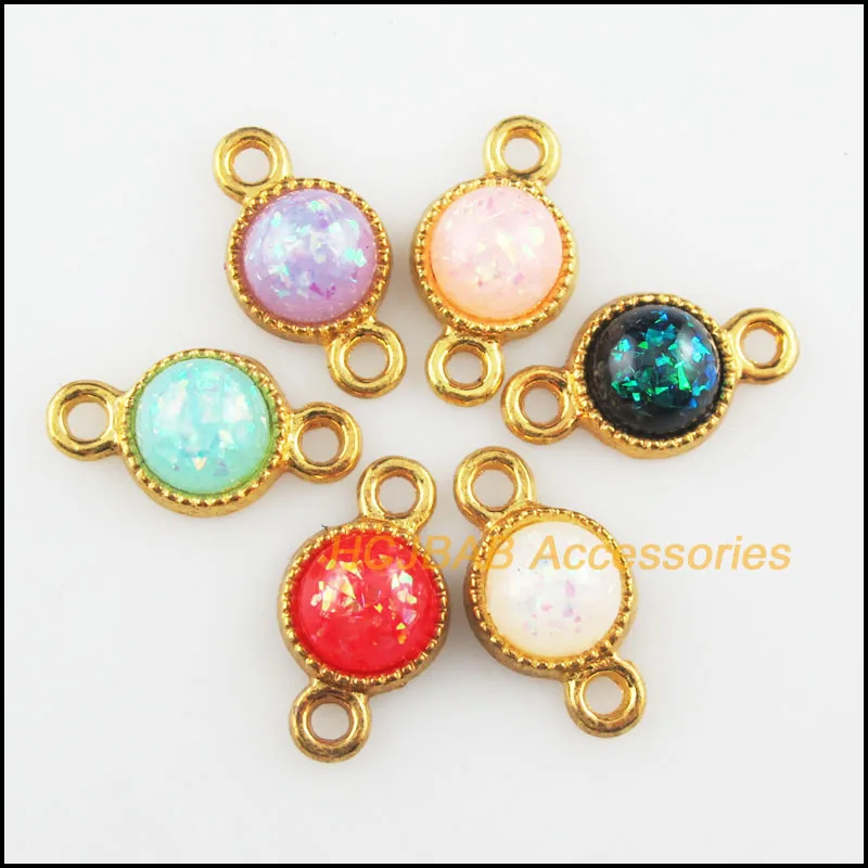 24 Round Resin Connectors AB Shivering Mixed Charms Gold Tone 10x18.5mm