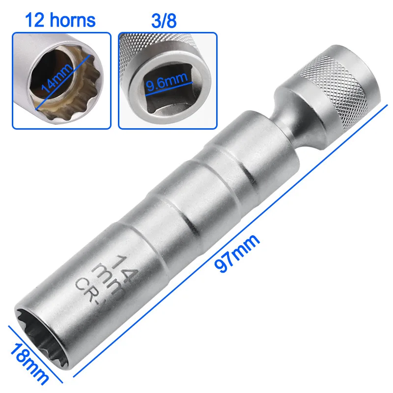 14MM & 16MM Magnetic Swivel Spark Plug Socket - 3/8-Inch Drive 12-Point Spark Plug Socket Removal Tool - Swivel Extens